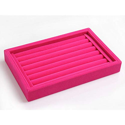 Tinsow Stackable 7 Slots Jewelry Rings Pink Earrings Tray Velvet Showcase Display Organizer (Pink) - color: Pink