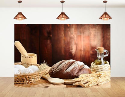 10x8ft Rustic Bread Backdrop Farmhouse Kitchen Scenery Photography Background for Food Blog and Baking Party Decorations Tapestry Banner Photo Booth Props - size: 10x8ft