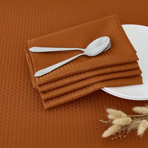 maxmill Fall Cloth Napkins 20 x 20 Inch Weaved Pattern Soft Comfortable and Luxury Serviette for Harvest Thanksgiving Family Dinners Weddings Parties and Banquets Set of 4 Pieces, Rust - color: Rust, size: 20" x 20" (Set of 4)