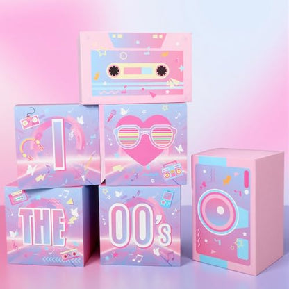 Amyhill 6 Pcs Large 00s Party Decorations Hip Hop Favor Set Paper Party Boxes Novelty Disco Theme Decoration for Retro 2000s 1990s Theme Birthday Neon Disco Music Supplies - style: 00s