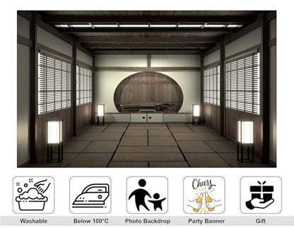 5x5ft Japanese Style Samurai Room Backdrop Katana Display Round Niche Photography Background for Cultural Event and Traditional Home Decor Tapestry Photo Booth Props - size: 5x5ft