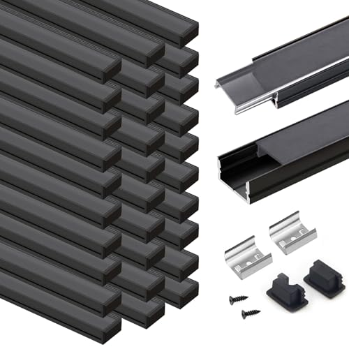 VST 30 Pack 3.3ft LED Aluminum Channel System, U Shape LED Diffuser Channel with Black Cover, End Caps and Mounting Clips, Aluminum Profile for LED Strip Light - color: Black & Black, size: 3.3ft 30