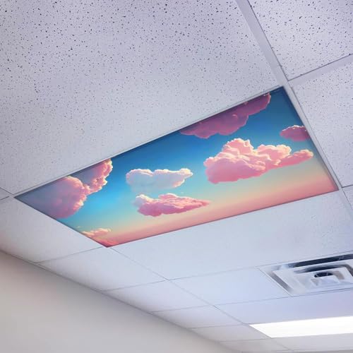 Magnetic Fluorescent Light Cover for Ceiling Lights Classroom 2x4 - High Resolution Magnetic Office Light Filter (Pack of 1) - Improve Focus, Eliminate Headaches & Eyestrain - Cloud - color: Pink Cloud