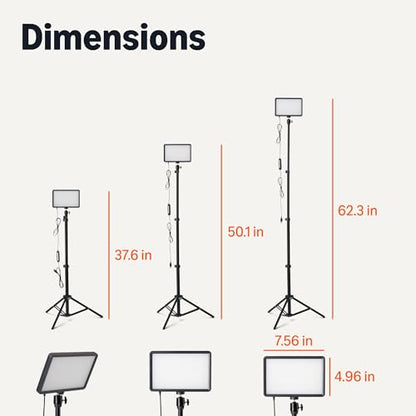 Amazon Basics 2-Pack LED Studio Lights with 62.3" Adjustable Tripod, RGB Modes, Adjustable Brightness and Color Options, 360° Gimbal, USB-Powered for Video, Streaming & Content Creation