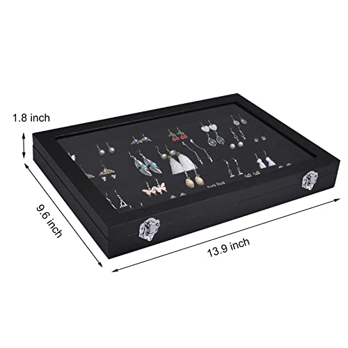 Siveit Earring Organizer Tray Velvet Earring Display Organizer Storage Box Premium 110 Slot 55 Pair Earring Display Organizer with Transparent Glass Cover Suitable for Women and Girls (Black) - color: Black