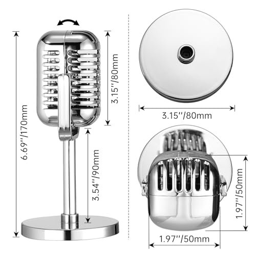 Facmogu Electroplated Silver Vintage Microphone Prop, Classic Retro Style Mic for Party Role Play, Antique Mic Stage Decor - color: Gloss Silver