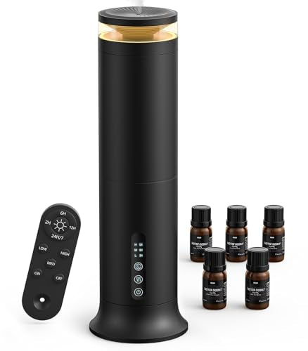 XEITIN Waterless Diffuser with 5 Hotel-inspried Scent Oil - Cold Air Diffuser Up to 2000 Sq.ft for Large Home Office Hotel and Spa, Remote & Panel Control, 4 Timer 3 Scent Intensity Models, 3.4 fl oz