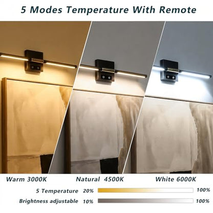 Picture Lights Rechargeable for Wall: Battery Operated Wall Sconces Wireless Art Lighting for Painting Canvas Gallery 360° Rotatable Detachable Battery Aluminum 48H (1, Black +Gold) - color: Black +Gold