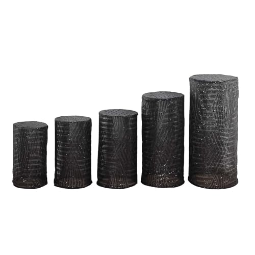 Efavormart Set of 5 Black Sequin Mesh Cylinder Display Box Stand Covers with Geometric Pattern Embroidery, Sparkly Sheer Tulle Pedestal Pillar Prop Covers - color: Black, size: Cylinder sequin geometric cover