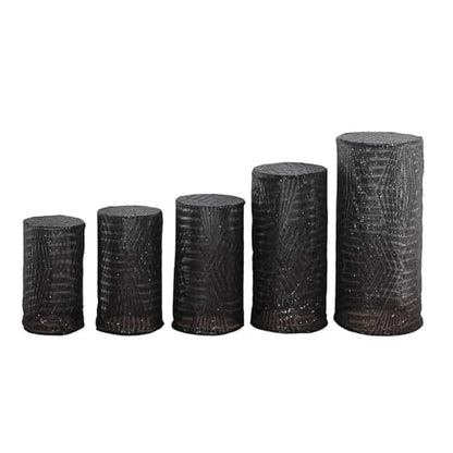 Efavormart Set of 5 Black Sequin Mesh Cylinder Display Box Stand Covers with Geometric Pattern Embroidery, Sparkly Sheer Tulle Pedestal Pillar Prop Covers - color: Black, size: Cylinder sequin geometric cover
