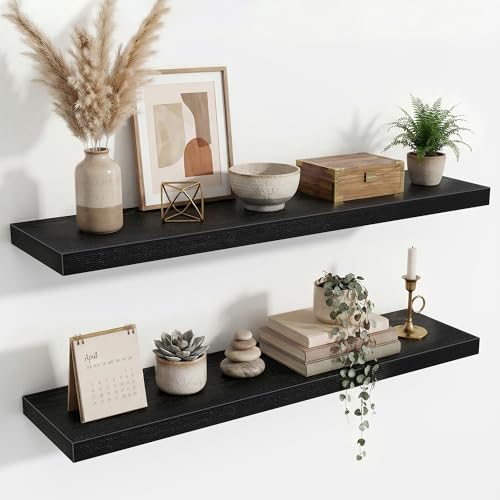 Acovy Floating Shelves for Wall,40 Inch Long Floating Shelves Set of 2,9.3" Deep Floating Shelf for Home Decor,Wall Mounted Bookshelf Large Display Storage Shelf for Bedroom Office Bathroom,Black - color: Black, size: 40 Inch,set of 2
