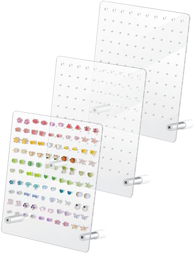 NiHome Acrylic Earring Stand 3PCS, Exquisite Double-Sided Acrylic Earring Organizer with 90 Holes Each - Lightweight and Sturdy Material, Unique Design with Larger Holes for Special Sizes - color: Clear-Cylindrical Base