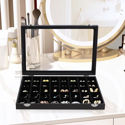 Wudygirl Jewelry Organizer 40 Grid Earring Holder Organizer with Clear Lid Jewelry Box for Rings Earrings Bracelets Storage Display Case for Women - style: 40 Grid Tray