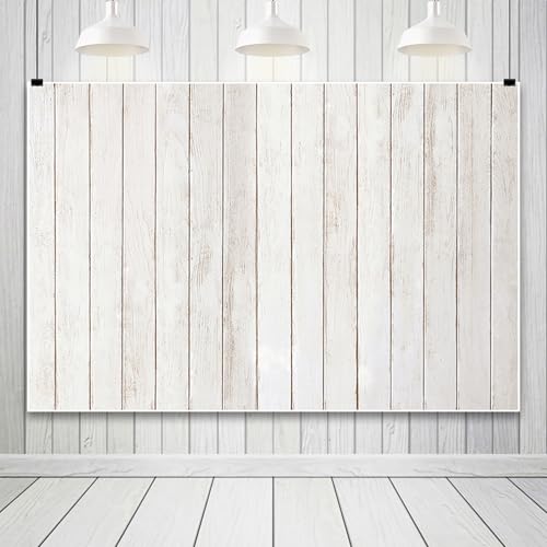 Renaiss 8x6ft Rustic White Wood Backdrop Polyester Vintage White Gray Wooden Floor Wall Plank Baby Shower Birthday Party Photography Background for Wedding Newborn Kids Adult Photo Studio Props - color: WSNWH14965, size: 8x6ft