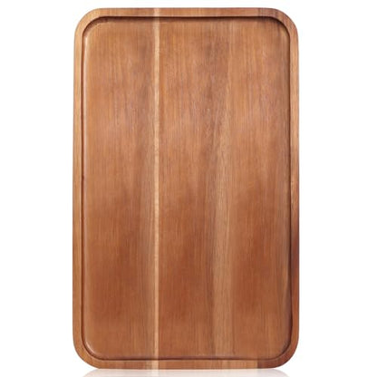 Large Wooden Serving Trays Long Party Charcuterie Boards Acacia Wood Platters Serving Cheese Board Rectangular Appetizer Snack Plates Rectangle Kitchen Dinner Platter for Food Dish Cake Dessert Tray - size: 16" x 10" x 0.8"