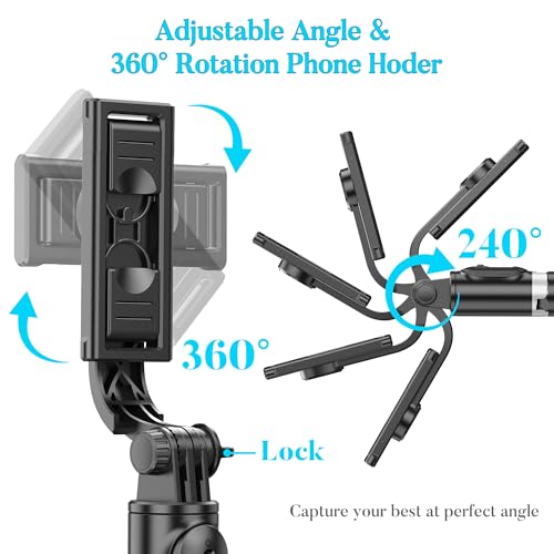 Portable 41 Inch Selfie Stick Phone Tripod with Wireless Remote Extendable Tripod Stand 360 Rotation Compatible with iPhone 17 16 15 14 13 12 11 pro Xs Max Xr X Plus, Android Samsung Smartphone - style: Black & With Light