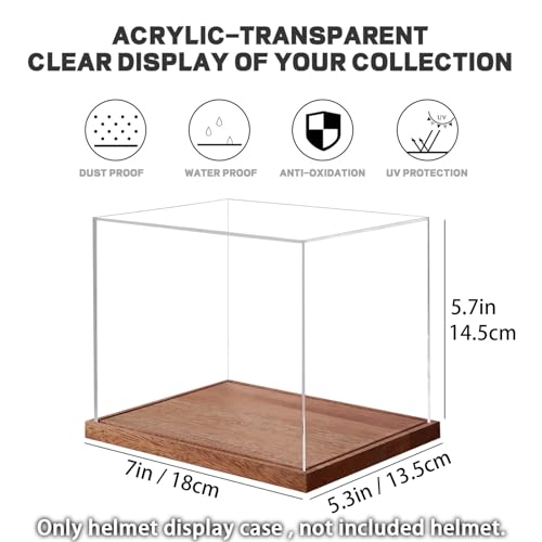 LITY Mini Helmet Display Case, No Assembly Required Acrylic Clear 1/2 Football Baseball Helmet Showcase, Solid Wood Base UV Protection Souvenirs and Collectibles Box, Ideal Gift for Sports Enthusiast - size: 1 Pack Mini Helmet