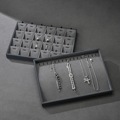 Grey Microfiber Jewelry Display Tray for Necklace Chain Bracelet Grey Jewelry Organizer Display Tray - size: 16 Slot