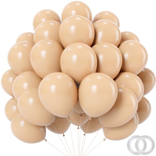Nude Balloons - 12 inch 100pcs Latex - Round Neutral Boho Birthday with 2 Ribbons, Helium Apricot Balloons for Birthday Party, Wedding, Anniversary, Baby Shower Decorations - color: Nude, size: 12 Inch 100PCS