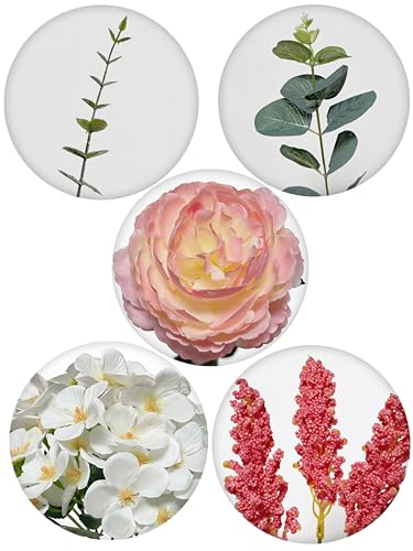 17PCS Artificial Pink Peony Flower Bouquet, Faux Spring Silk Floral Arrangements Peonies Cemetery Flowers Bouquets with Fake Stems for Vase, Wedding, Party, Grave, Table Centerpieces