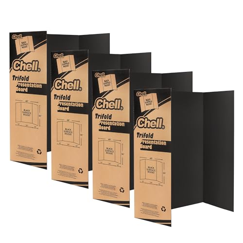 Chell 36" x 48" Large Trifold Poster Board, 4 Pack, Black Corrugated Project Boards for Science Fair, School Projects, Event Displays and Business Presentations - color: Black