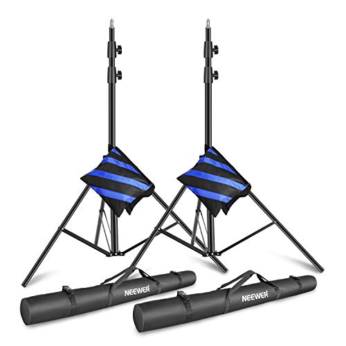 Neewer Light Stands 10 Feet/3 Meters, Pro Heavy Duty Spring Cushioned, All Metal Locking Collars, Set of 2 (Black Finish) with Carry Bags and Sandbags for Photo Video Photography HTC Vive, etc - size: 300cm w/Sandbags