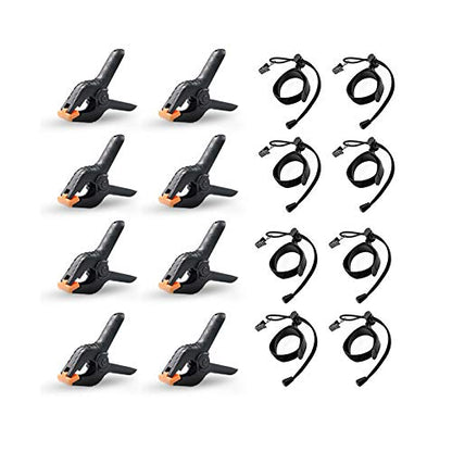 16Clips - 8Heavy Duty Spring Clips & 8Backdrop Clip Holders, Adjustable Elastic Nylon PhotoClips for Photography & Video Studio