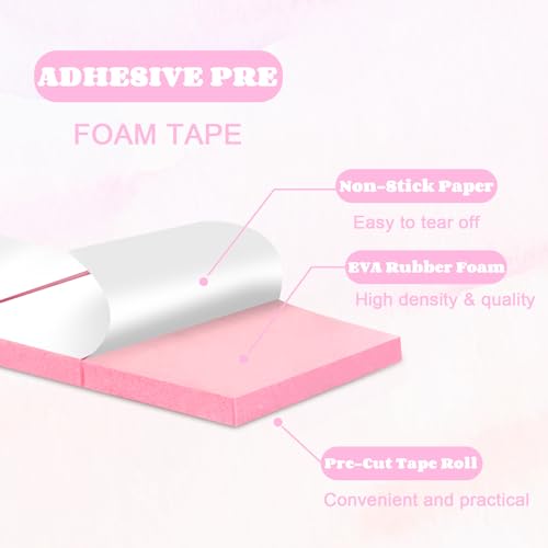 168 Pcs Foam Tape Craft Double Sided Precut 3/4 X 1/2 Inch 3D Adhesive Foam Squares Self Adhesive Dots Pink for Halloween Christmas DIY Crafts Art Sewing Supplies (1 Tape, Pink) - color: Pink, style: 1 Tape
