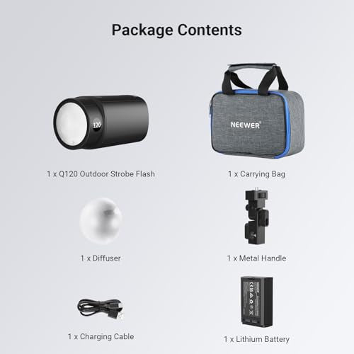NEEWER 120Ws 2.4G TTL Outdoor Strobe Flash, Compatible with Godox, 1/8000s HSS Portable Studio Monolight with Modeling Light /3000mAh Battery/420 Flashes/1.5s Recycle for Photography Photoshoots, Q120