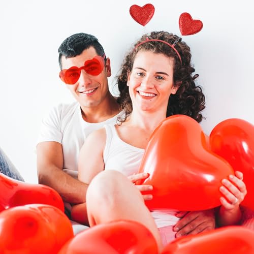 Qianyu Valentine's Day Heart Head Bopper, Headband and Heart-Shaped Sunglasses Romantic Head Bopper Dress-Up Hair Accessories and Glasses for Party Prop Wedding Halloween Women(Red)