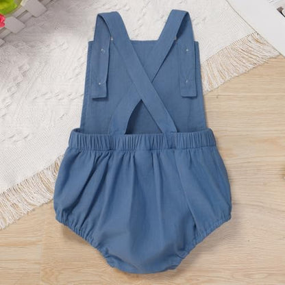 IMEKIS Baby Girls Boys Boho 1st Birthday Outfit Backless Overalls Romper for Cake Smash Photo Shoot - color: Dark Blue 1 Birthday, size: 9-12 Months