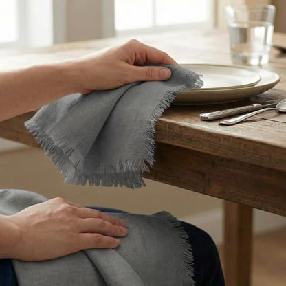 ACCENTHOME Grey Cotton Linen Napkin Set of 12 18x18 inch Dinner Napkins - Washable Soft Premium Hotel Quality Reusable Hemmed Edges Napkins Perfect Table Linens for Family Dinners, Weddings - color: 11 - Grey, size: 18"x18" - Pack of 12