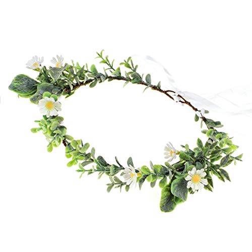 Greenery Leaf Crown Rustic Wedding Headpiece Bridal Headband Photo Prop - color: Daisy White