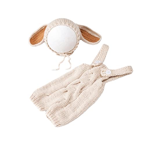 Newborn Baby Bunny Rabbit Crochet Knitted Photography Props Newborn Baby Outfits Diaper Costume - color: Cream-coloured