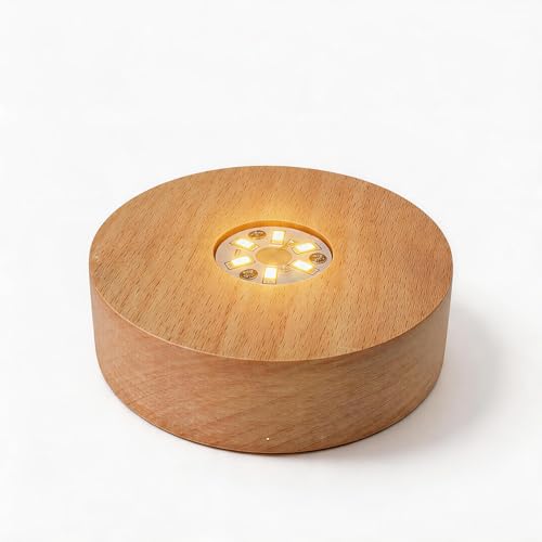 Battery Power Led Light Stand for 3D Crystal Art Glass,Warm Light,Wood,4 inch - color: Yellow