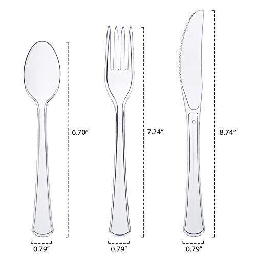 Party Essentials Extra Heavy Duty Hard Plastic Cutlery Combo Pack, Full Size Knives/Forks/Spoons, Clear, 48-Pieces/ 16-Place Settings (N1224CL-2) - color: Clear, size: 48-Pieces/ 16-Place Settings