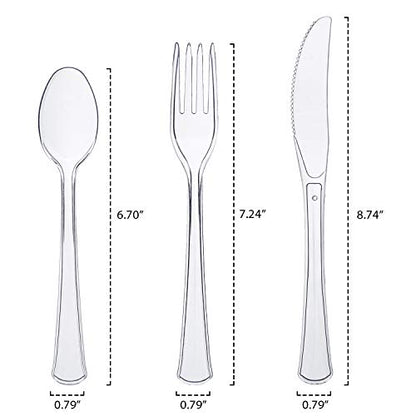 Party Essentials Extra Heavy Duty Hard Plastic Cutlery Combo Pack, Full Size Knives/Forks/Spoons, Clear, 48-Pieces/ 16-Place Settings (N1224CL-2) - color: Clear, size: 48-Pieces/ 16-Place Settings