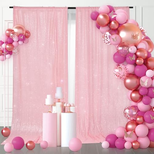 PartyDelight Pink Sequin Backdrop Curtains 2 Panels 5Ft x 10Ft Photograph Back Drop Wedding Curtain Special Events - color: Pink, size: 60"W x 120"L (Pack of 2)