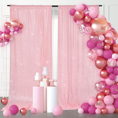 PartyDelight Pink Sequin Backdrop Curtains 2 Panels 5Ft x 10Ft Photograph Back Drop Wedding Curtain Special Events - color: Pink, size: 60"W x 120"L (Pack of 2)
