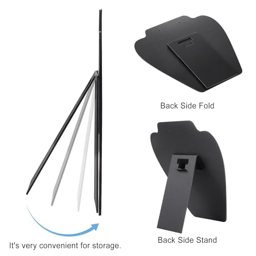 TENINYU Black Necklace Earring Jewelry Display Stand, 8 x 7 Inch Foldable Black Velvet Necklace Bust Easel Chain Holder Organizer Rack for Home or Store Show (4 Pack)