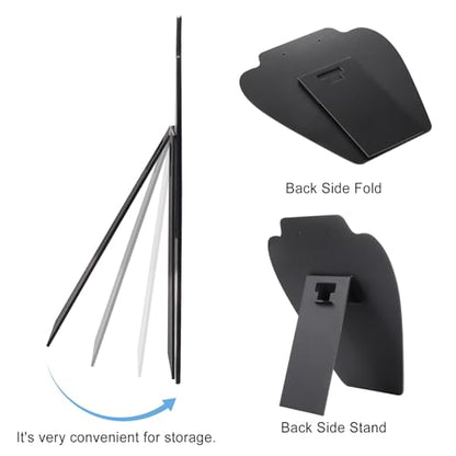 TENINYU Black Necklace Earring Jewelry Display Stand, 8 x 7 Inch Foldable Black Velvet Necklace Bust Easel Chain Holder Organizer Rack for Home or Store Show (4 Pack)