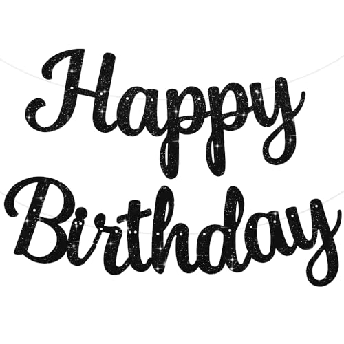 BEISHIDA Happy Birthday Banner - NO DIY,Black 10Feet Pre-Strung-Glitter Birthday Sign Garland Backdrop Decorations for Women men Party - color: black