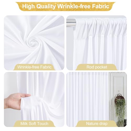 24x10FT White Backdrop Curtains for Wedding Parties, Wrinkle Free Polyester Photography Backdrop Drapes for Wedding Baby Shower Birthday Parties Stage Background Stand Decorations 4x10ft,6 Panels - color: White, size: W4' x H10'(6 Panels)