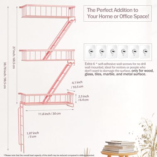 SweetSage Fire Escape Shelf - Pink Wall Decor Floating Shelves, Cute Metal Ladder Shelving for Bedroom, Home Decor Display (3-Tier) - color: Pink