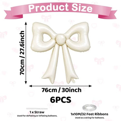 6 Pcs Cream Bow Balloons, 30 Inch Beige Bow Foil Balloon, Cream White Cutout Balloons, for Girls Women Wedding Engagement Bridal Valentine’s Day Proposal Baby Shower Birthday Party Decorations - style: Hollow Bow Cream