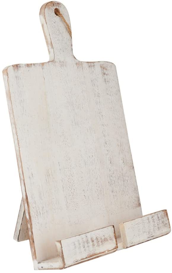 Wedding Gifts Wooden Cookbook Stand Chopping Board Style Foldable Recipe Book Stand Holder Easel for Kitchen Text Book Tablet L 9.5 x B 1.5 x H 14 inches (White) Cooking Gifts - color: White