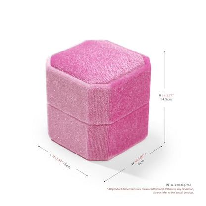 3 Slots Ring Box Velvet Ring Gift Box Wedding Day For Proposal, Engagement, Wedding, Mother's Day, Valentine's Day (Pink) - color: Pink