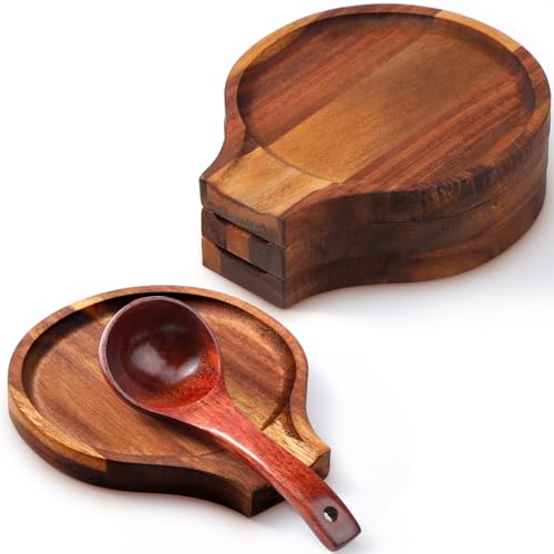 Honeydak 4 Pcs Acacia Wood Spoon Rest for Stovetop Handmade Smooth Wooden Kitchen Spoon Holder for Ladles Tong Cooking Accessories Housewarming Gifts(Retro Style) - style: Retro Style