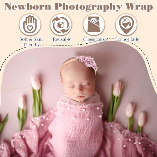 Buryeah 7 Pcs Baby Photoshoot Props Wrap Kit Includes 3 Pcs 66.9 x 35.4'' Newborn Photography Props 4 Pcs Baby Flower Headband Photo Supplies for Boy Girl Infant Toddler