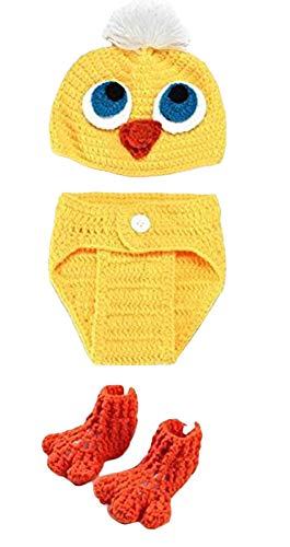 Newborn Photography Props 3 Sets Infant Handmade Costume Cap Shoes Cute Yellow Chick Knitted Crochet Outfits Clothes Hat Dress for Baby Shower